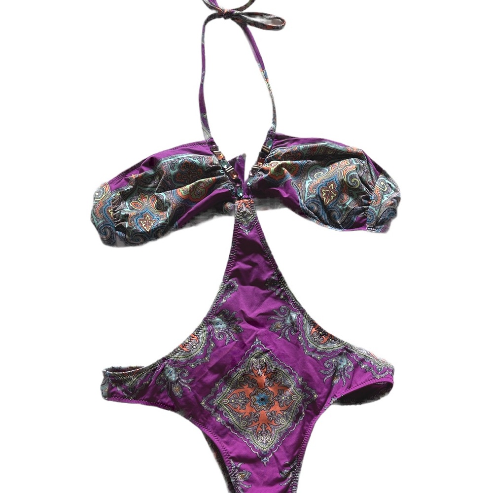 purple paisley one piece sexy swim suit